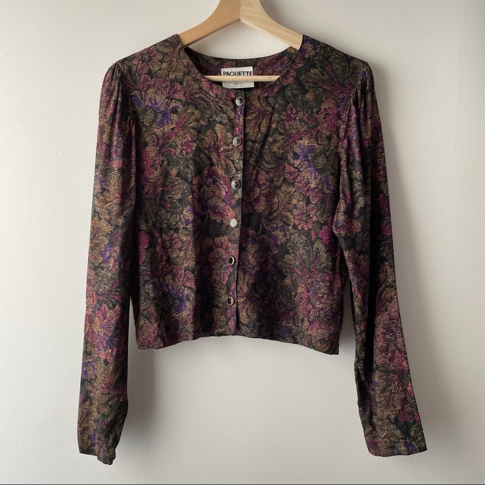 PAQUETTE FLORAL BUTTONED LONG SLEEVE TOP VTG